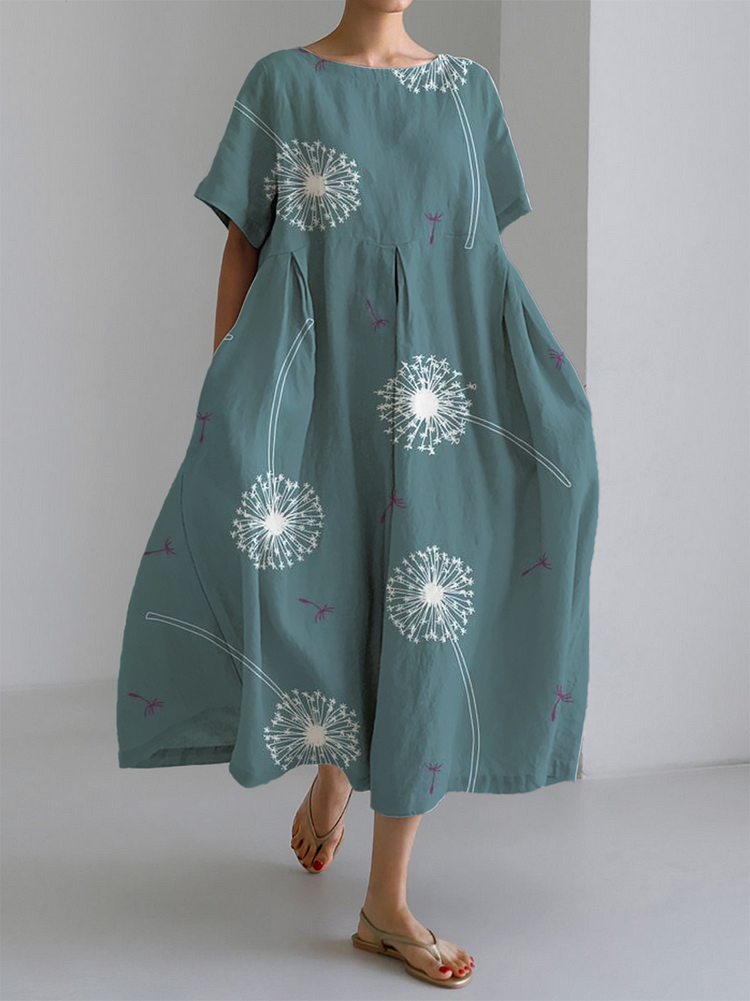 GABRIELLA | Maxi Sommerkjole med Total Komfort og Dandelion Print til Øjeblikke af Frihed