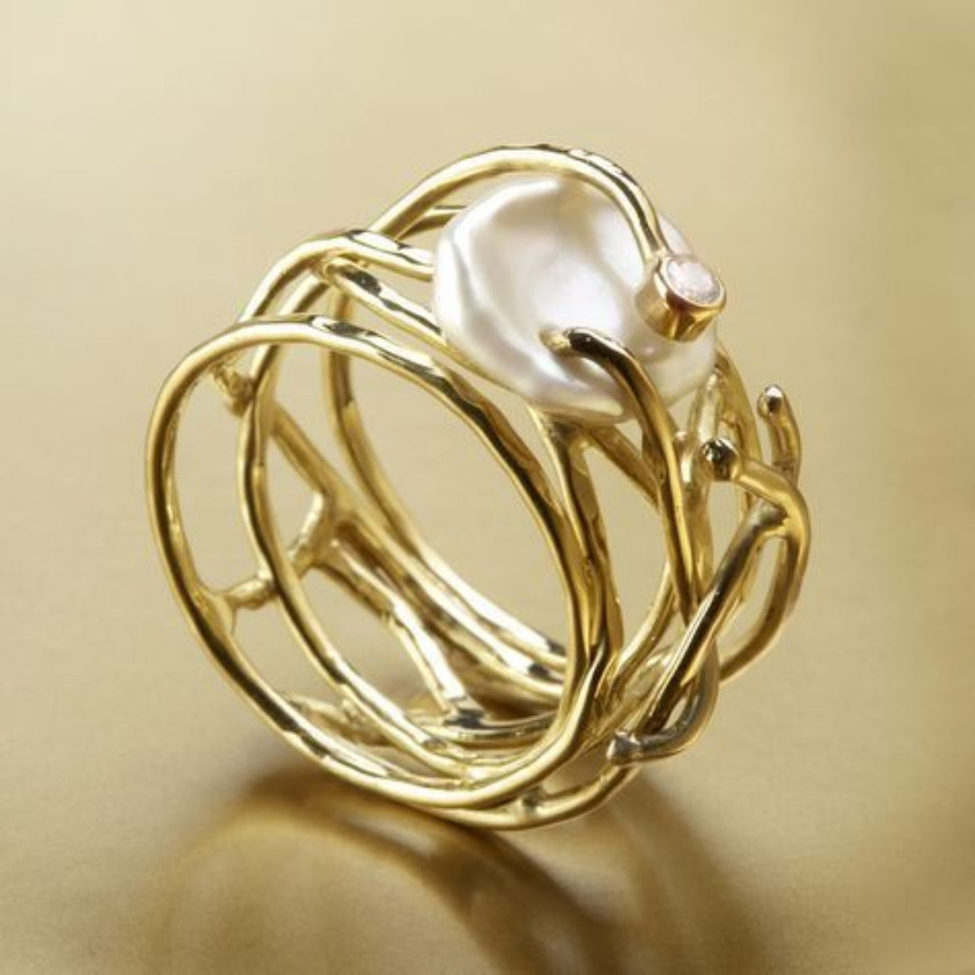 Vintage Perle Fin Guld Ring