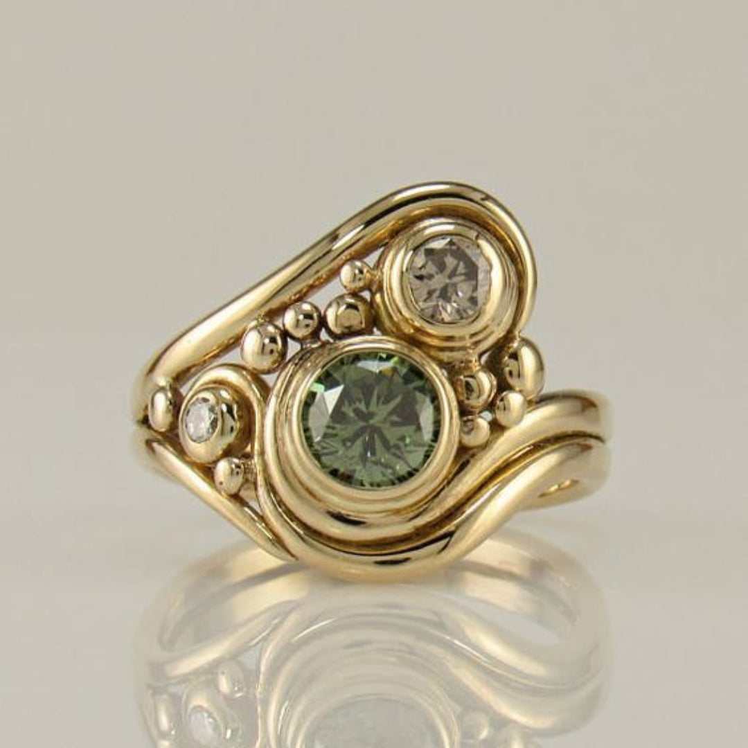 Retro Grøn Guld Krystal Ring