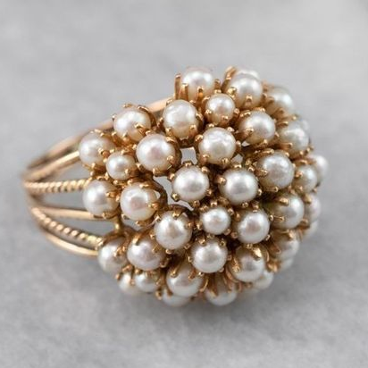 Vintage Ring med Indlagte Perler