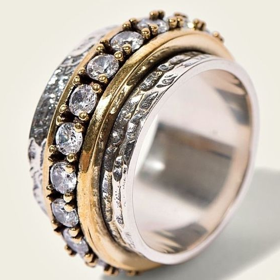 Vintage Ring i Guld og Sølv med Zirkonia Sten