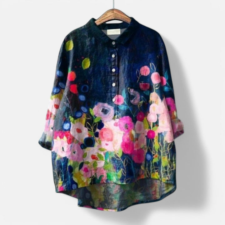 Agnete™ | Stilfuld Løs Pasform Blomstret Bluse