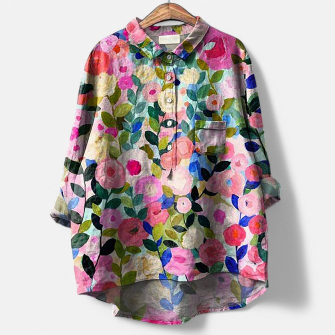 Agnete™ | Stilfuld Løs Pasform Blomstret Bluse
