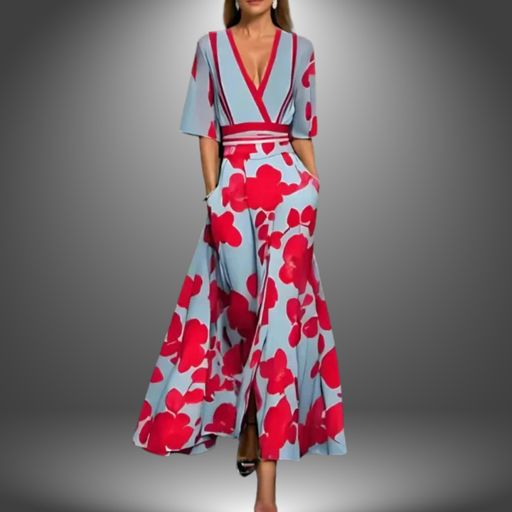 Alexa | Chic Floral V-Hals Maxi Kjole