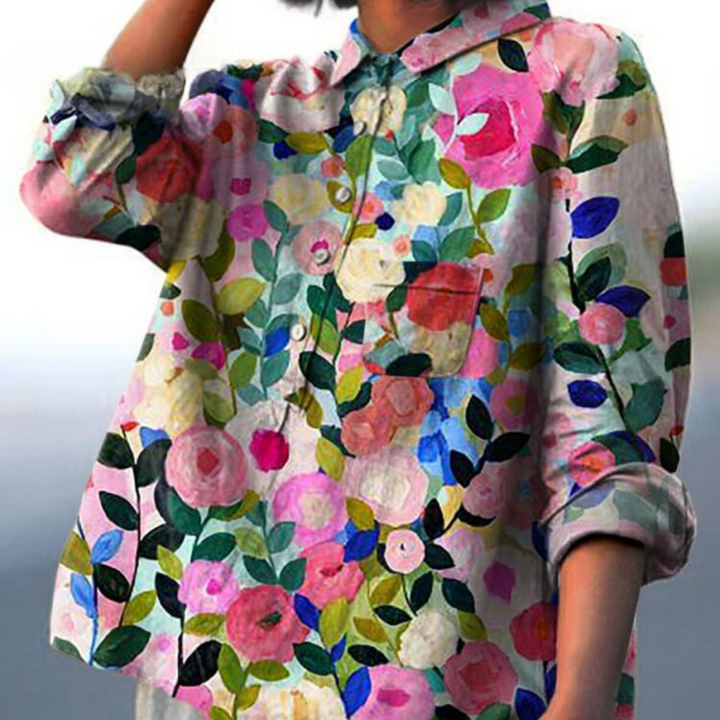 Agnete™ | Stilfuld Løs Pasform Blomstret Bluse
