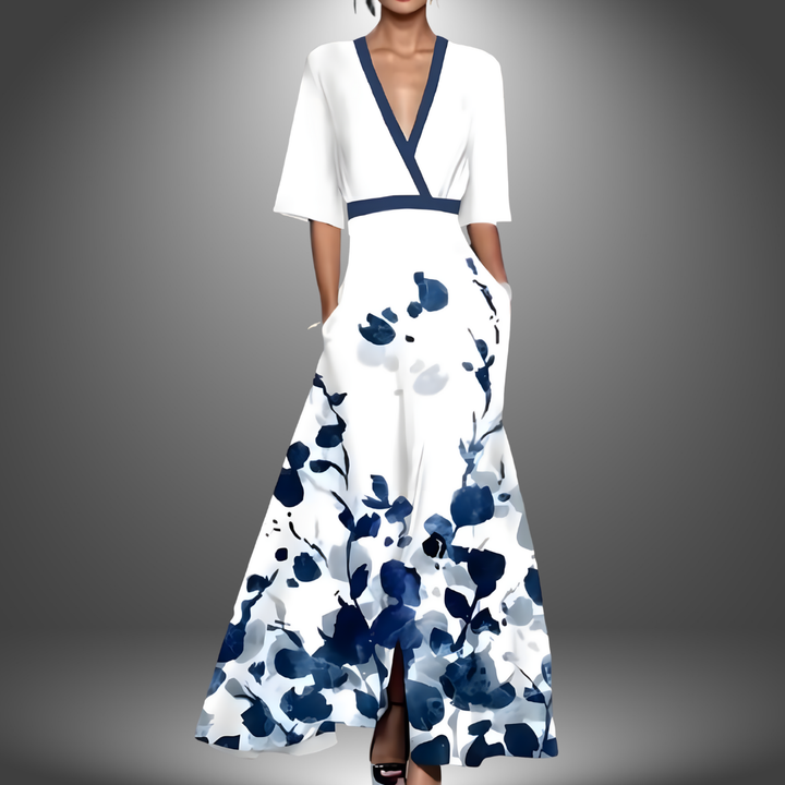 Alexa | Chic Floral V-Hals Maxi Kjole