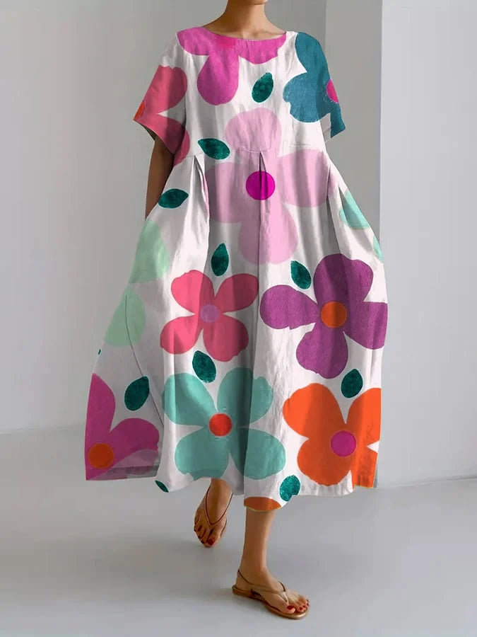 Eliana - Floral Midi Kjole med Ubekymret Stil