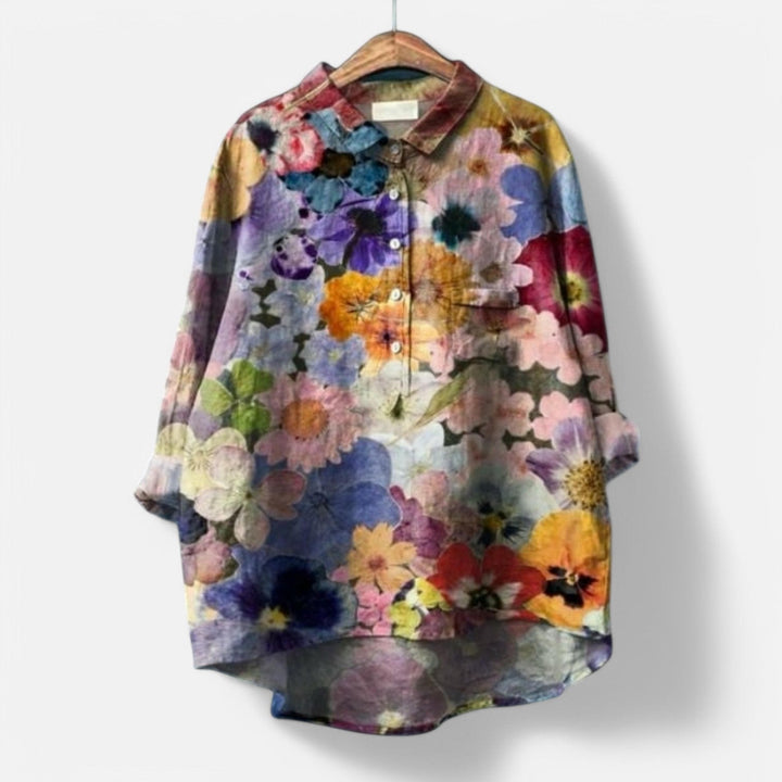 Agnete™ | Stilfuld Løs Pasform Blomstret Bluse