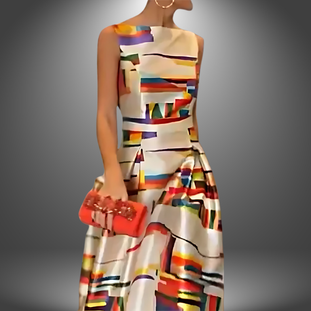 Amelia | Dristig Geometrisk Print Maxi Kjole