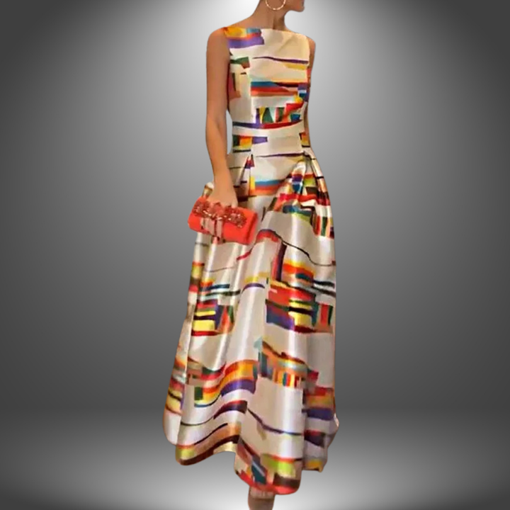 Amelia | Dristig Geometrisk Print Maxi Kjole