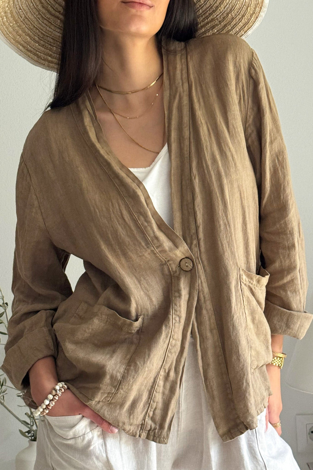 Adalyn hørjakke, savanna