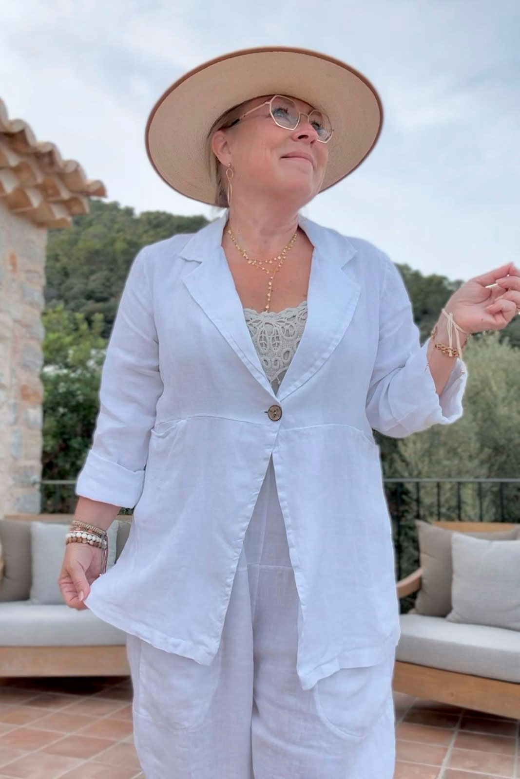 Eleanor hørjakke, hvid