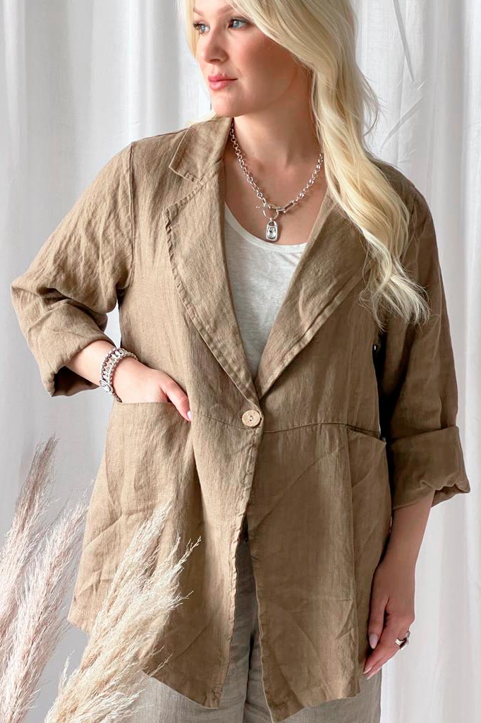 Eleanor hørjakke, karamel
