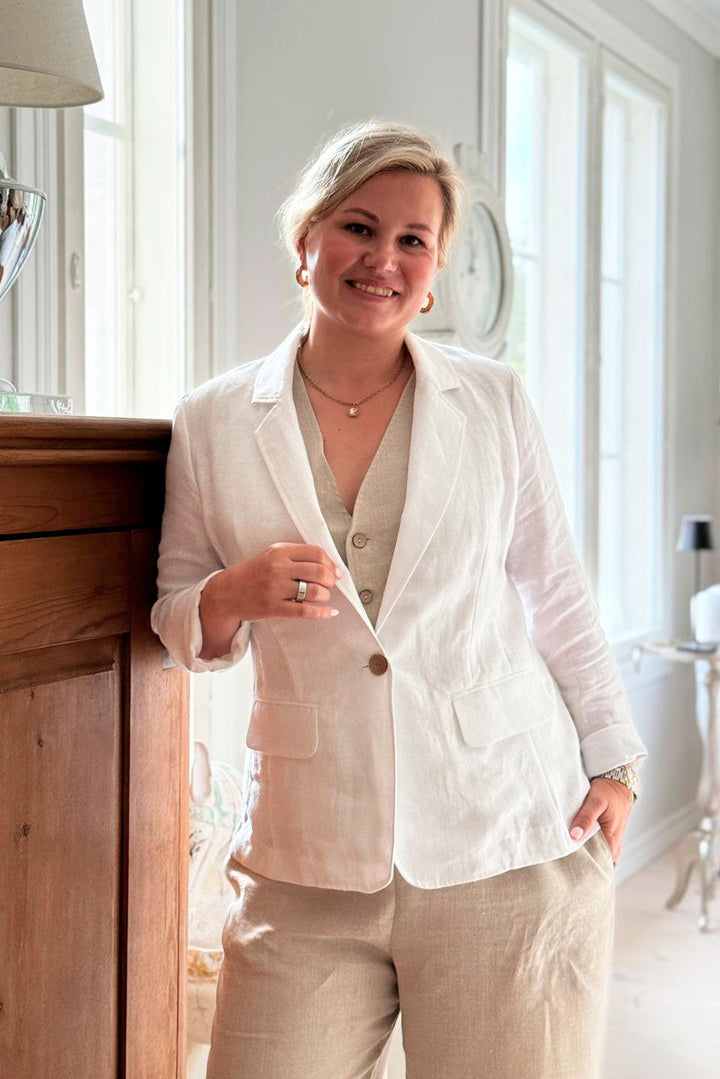 Linned blazer, hvid