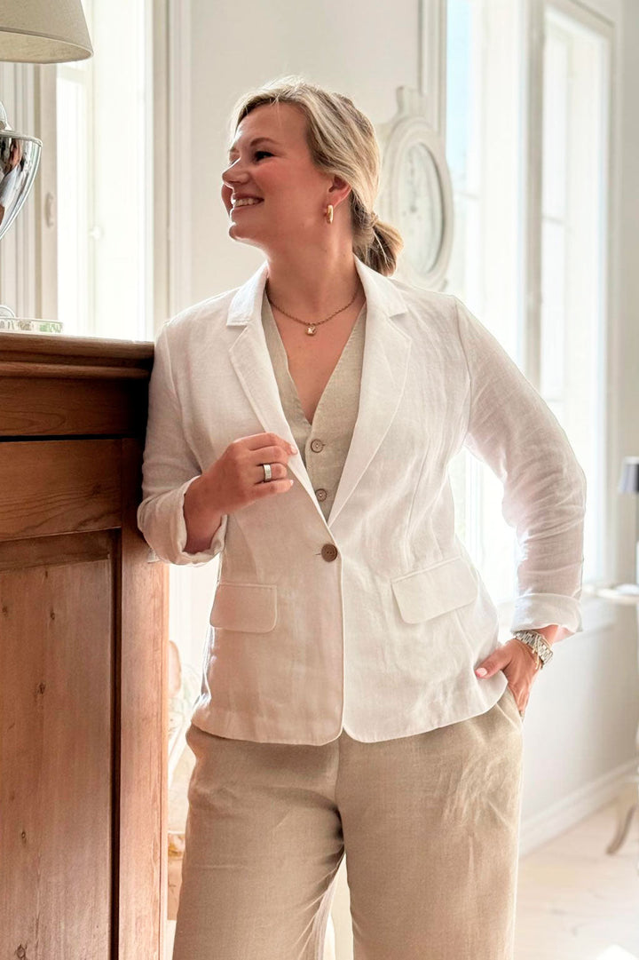 Linned blazer, hvid