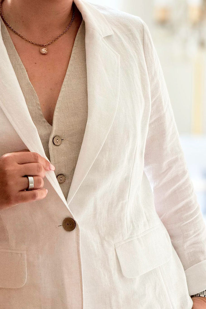 Linned blazer, hvid