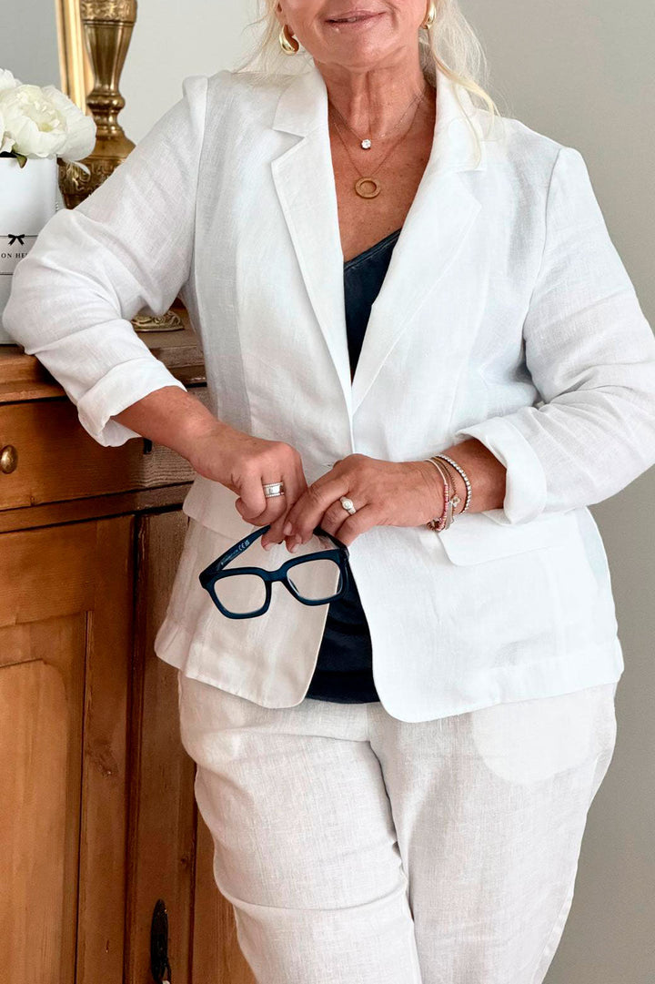 Linned blazer, hvid