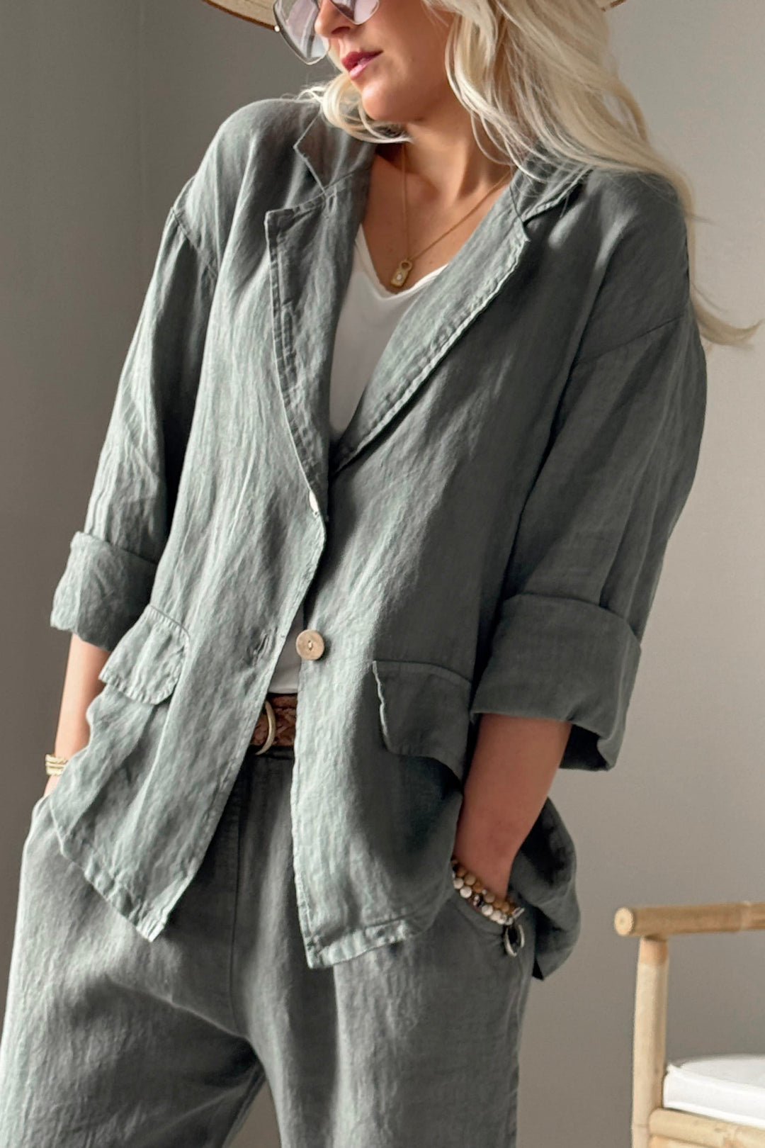 Weekend linnedblazer, camo