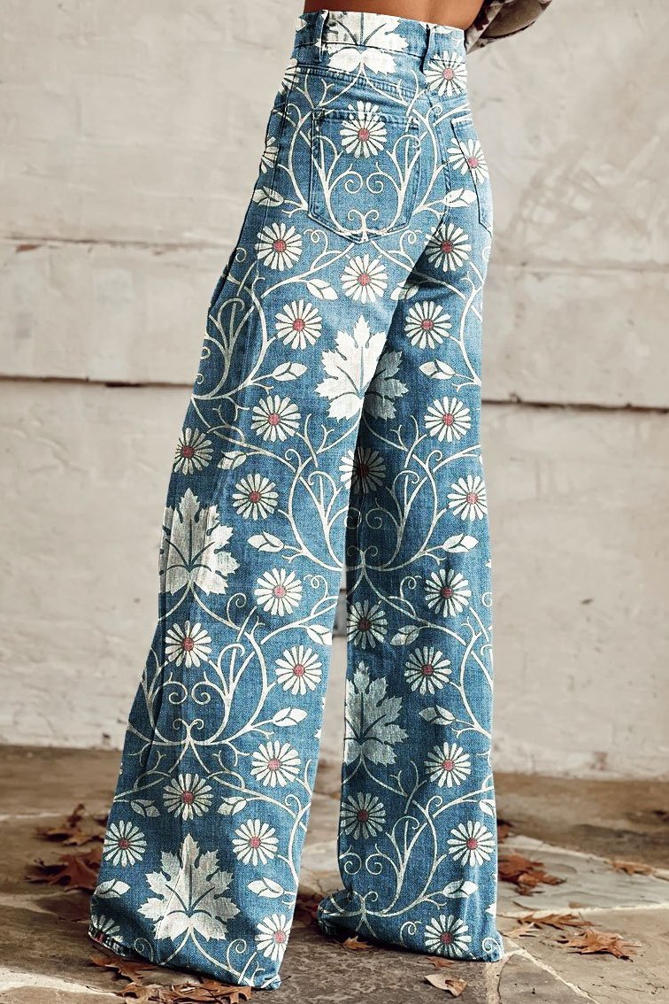 Margherita | Boho Elegante Bukser med Blomsterdesign