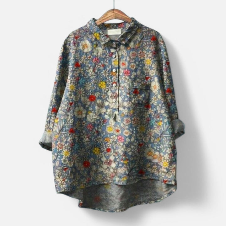 Agnete™ | Stilfuld Løs Pasform Blomstret Bluse