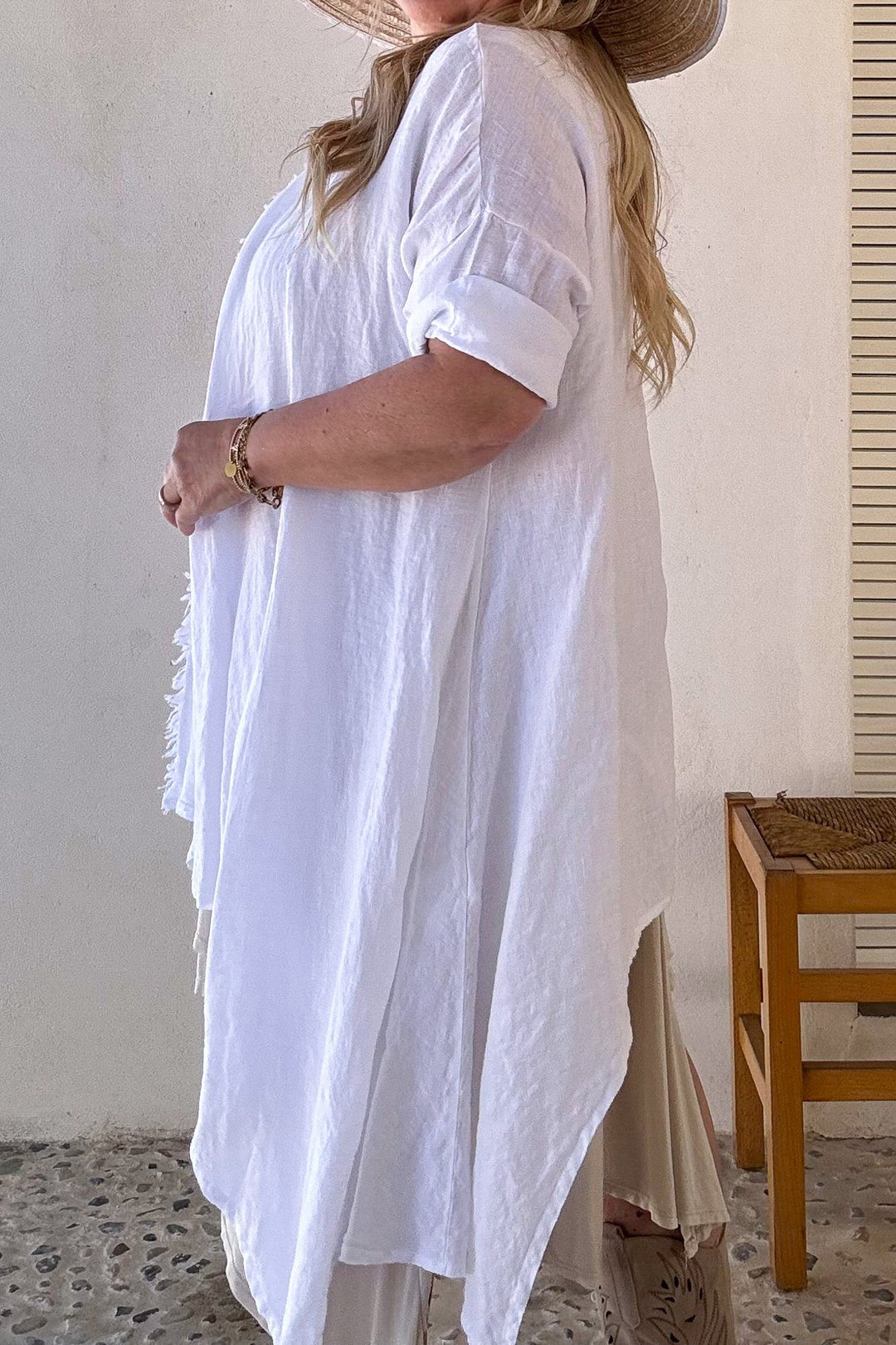 Fray hørjakke, hvid