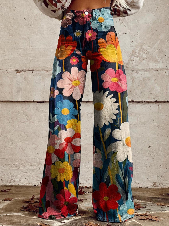 LÉNA | Bredde Bukser med Elegante og Moderne Blomster