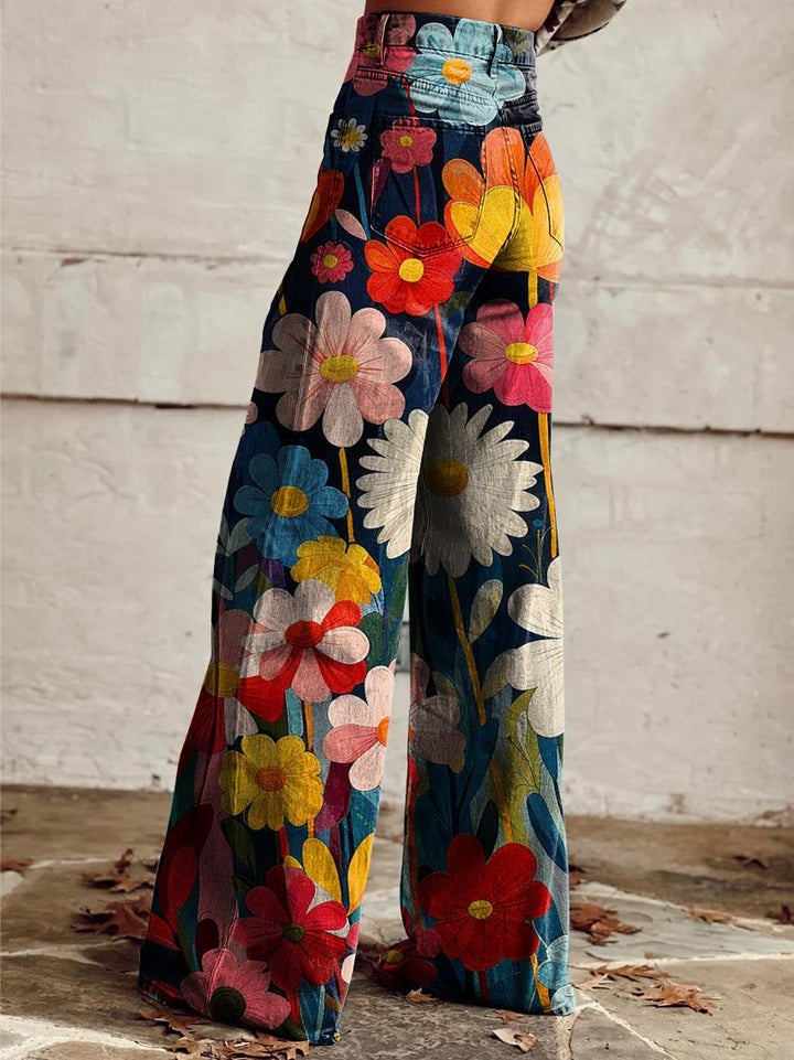 LÉNA | Bredde Bukser med Elegante og Moderne Blomster