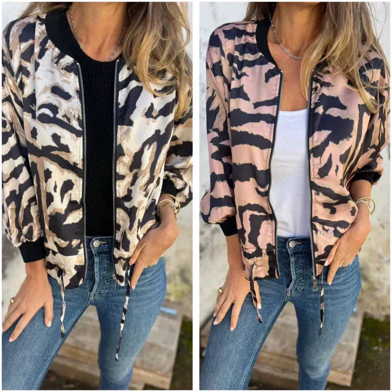 Zaira™ | Forårsjakke med Zebra-Mønster og Lynlås