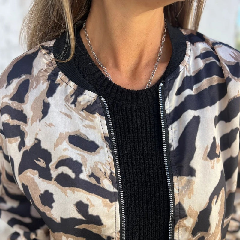 Zaira™ | Forårsjakke med Zebra-Mønster og Lynlås
