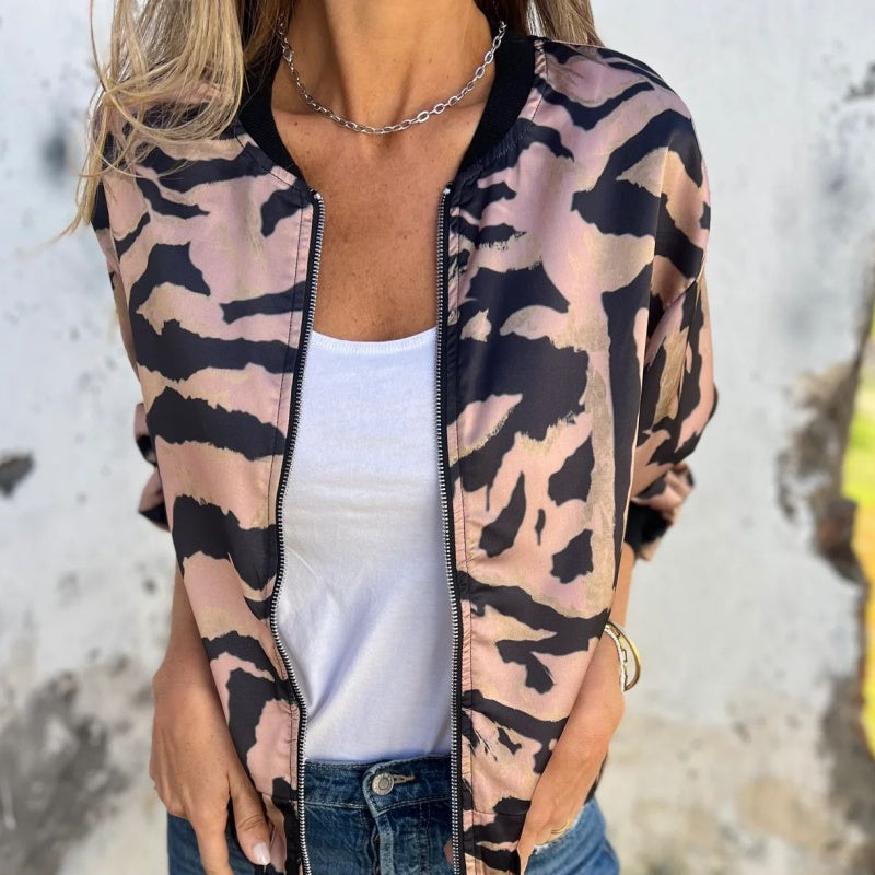 Zaira™ | Forårsjakke med Zebra-Mønster og Lynlås