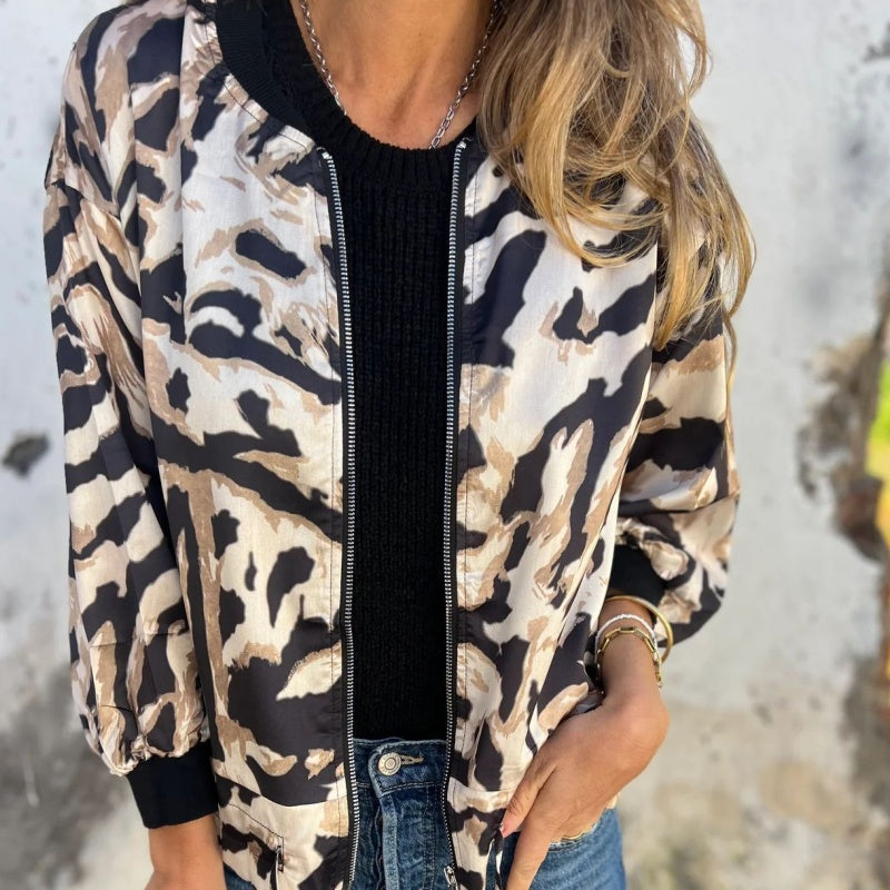 Zaira™ | Forårsjakke med Zebra-Mønster og Lynlås