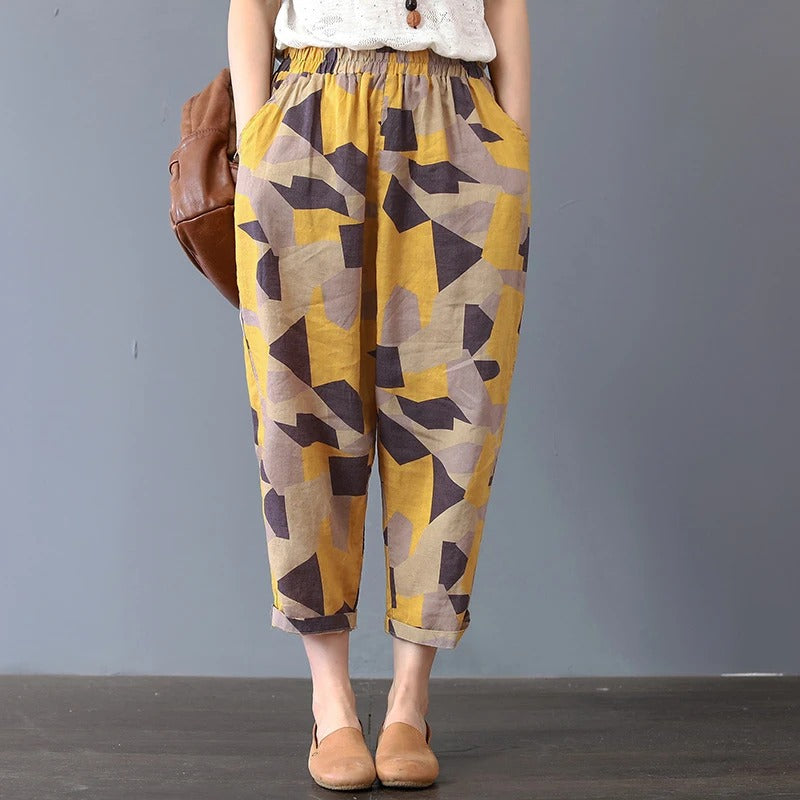 Arianna – Baumwoll Leinen Hose Sommer Print
