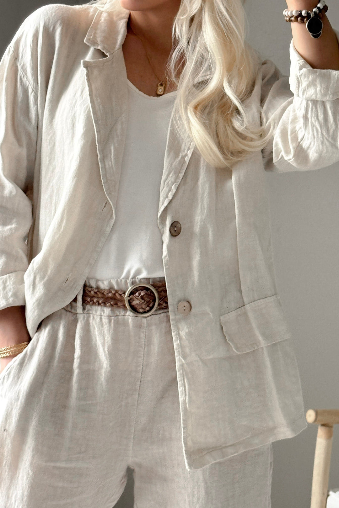 Weekend linnedblazer, sand